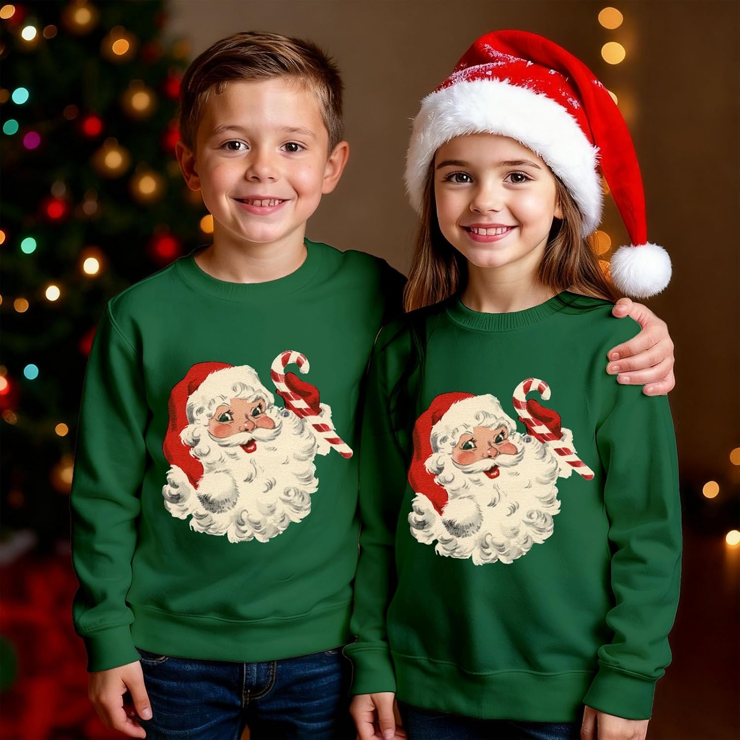 Kids Christmas Sweatshirt Boys Girls Vintage Santa Claus Crewneck Pullover Xmas Shirts Holiday Tops Winter Clothes
