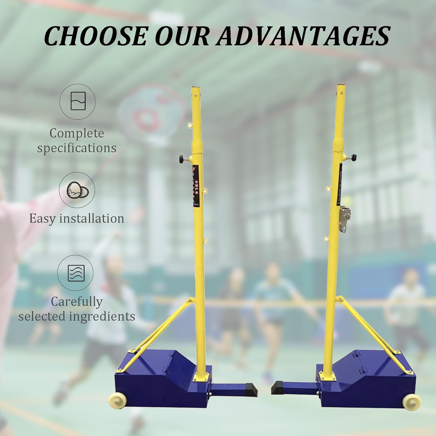 Heavy Duty Volleyball Poles, Badminton Net Poles - Adjustable Height 1.55m-2.1m, Box Type Net Post Stand, Indoor & Outdoor Volleyball Stand With Wheels, For Backyard, Stadium, Beach, Adults & Kids