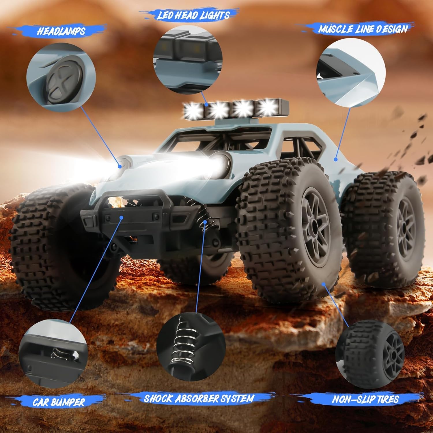 Comius Sharp Macchina Telecomandata，1/20 25km/H Macchina Radiocomandata Ad Alta Velocità, Fuoristrada A Trazione Integrale Con Luci A Led, Regalo Per Bambini Di 7-14 Anni(Blu)