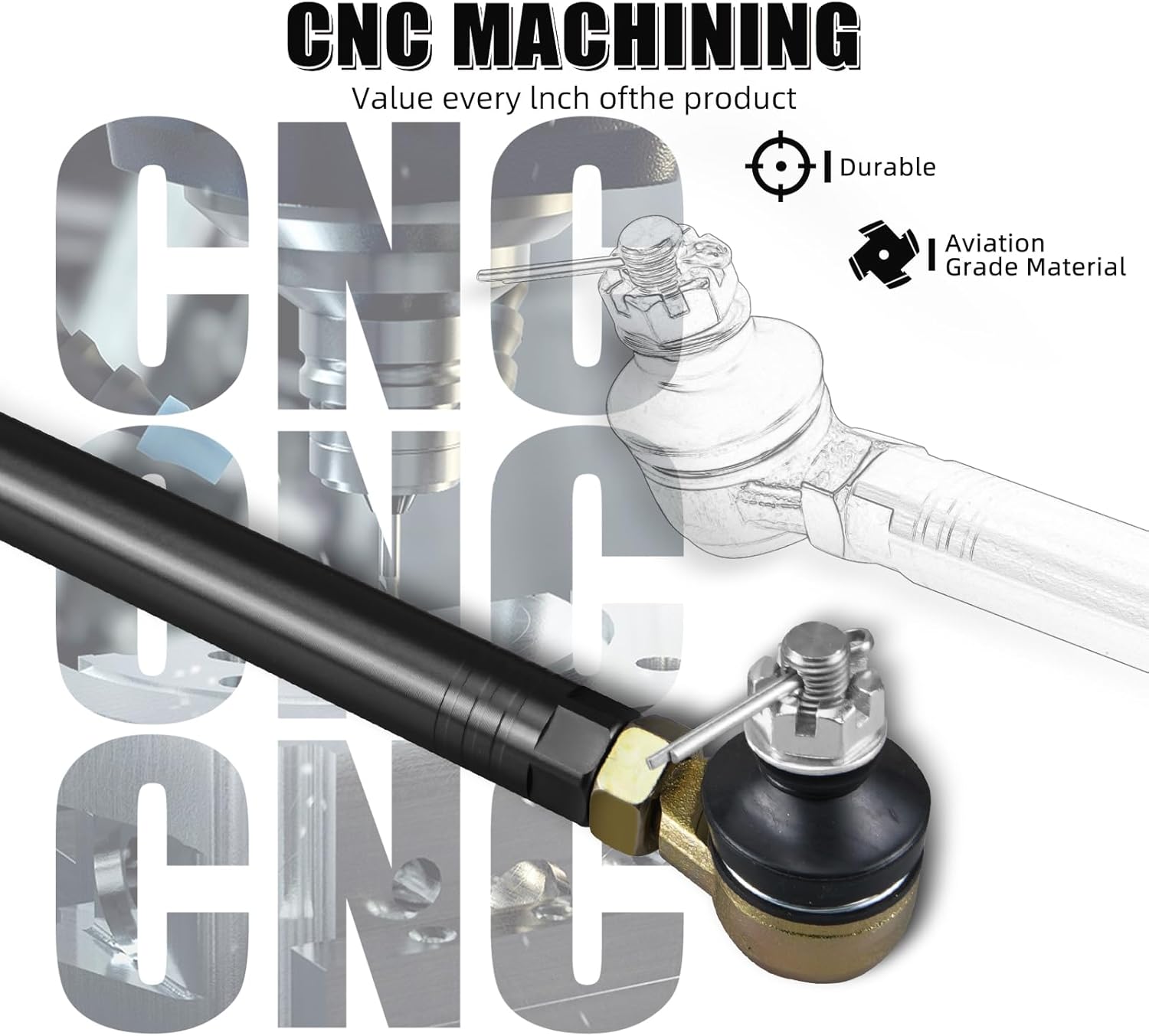 NICECNC Tie Rods and Tie Rod Ends Compatible with Yamaha Raptor 700 YFM700 2013 2015-2023, Raptor 700 YFM700R 2006 2007 2008 2014, Raptor 700R YFM700R 2009-2013 2015-2023 Tie Rod Kit, Black