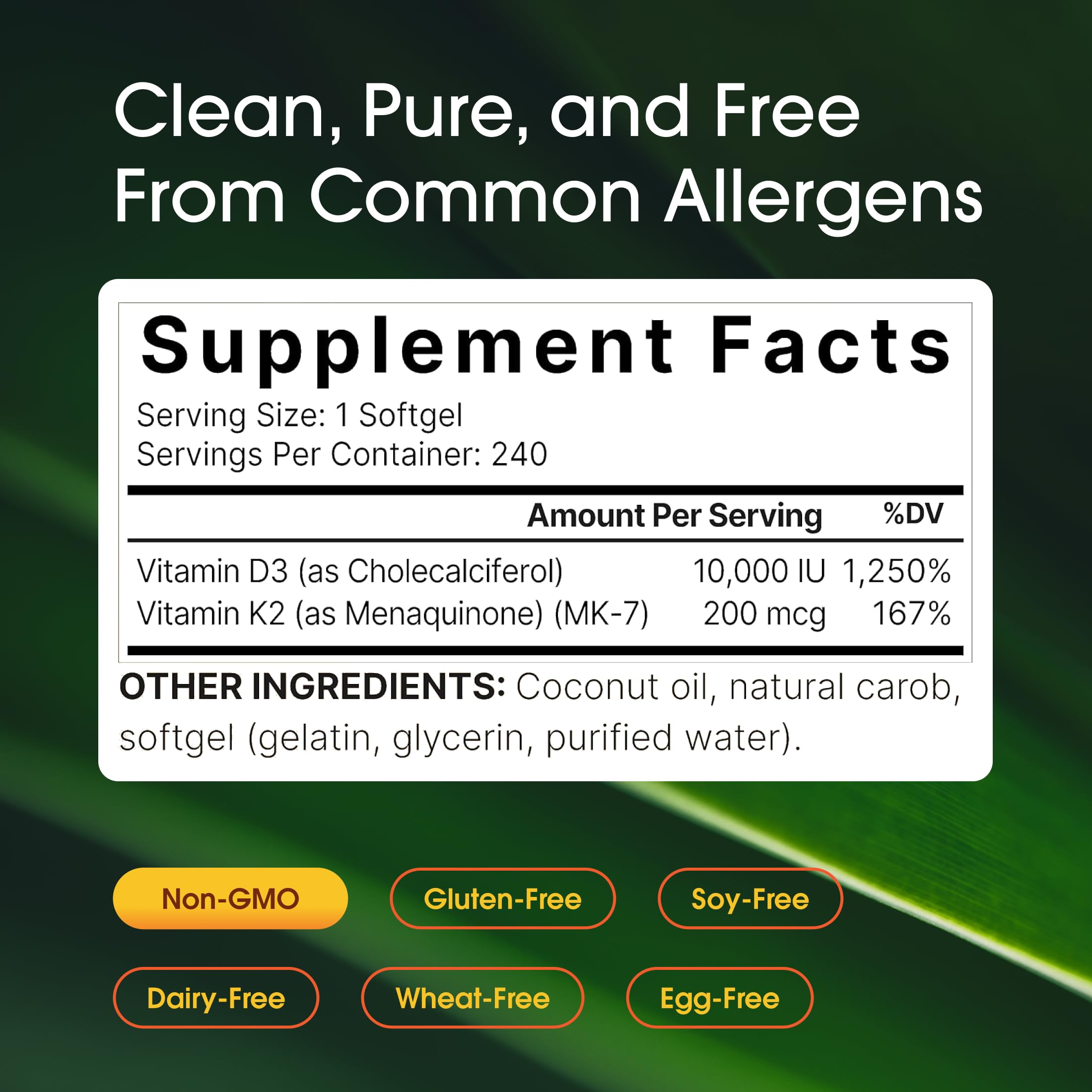 NatureBell Vitamin Double Strength D3 10,000 IU & K2 200mcg, 240 Softgels — Amazon image 3