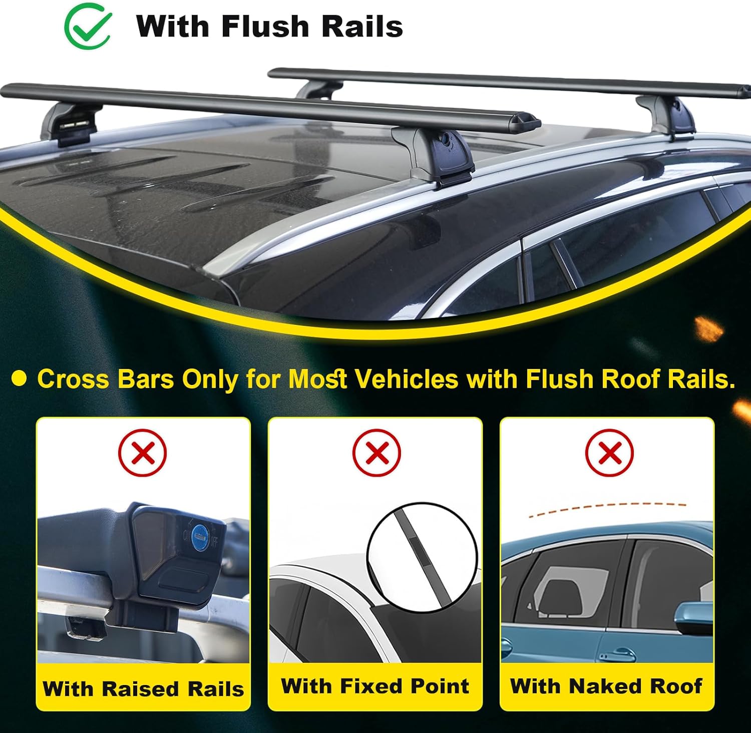 Roof Rack Cross Bars Universal (2Pcs) | Heavy Duty Roof Crossbars Roof Luggage Carrier Suitable for Carrying Luggage/Kayaks/Bicycles/Canoes Black