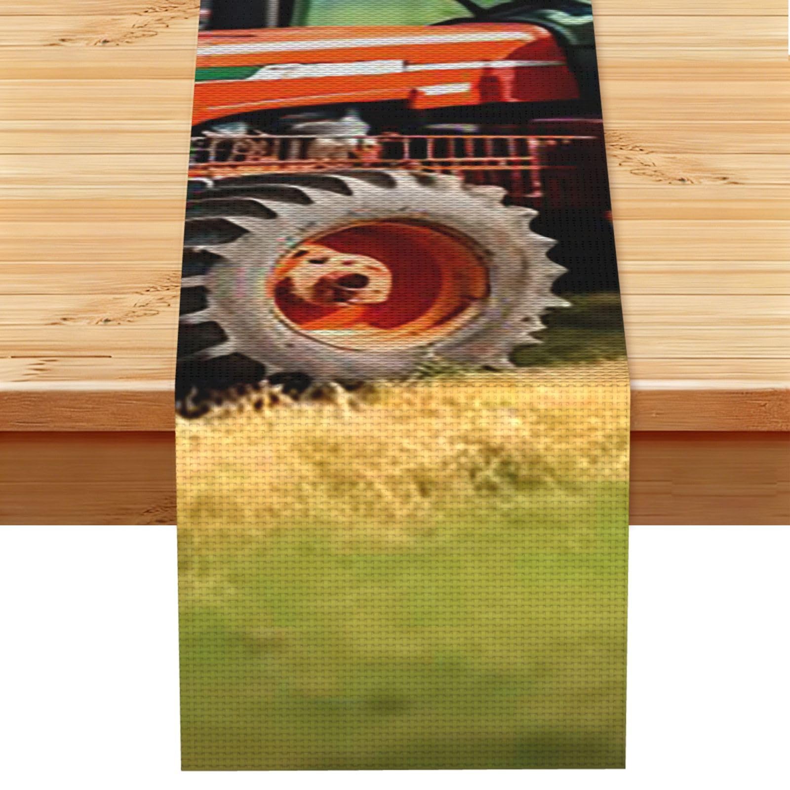 Company Farm Tractors Table Runner 13 x 72 Inches Long, Cotton Linen Table Runners for Kitchen Dining Table Decoration - Washable Tablecloth Modern Tablerunner for Home Party Decor