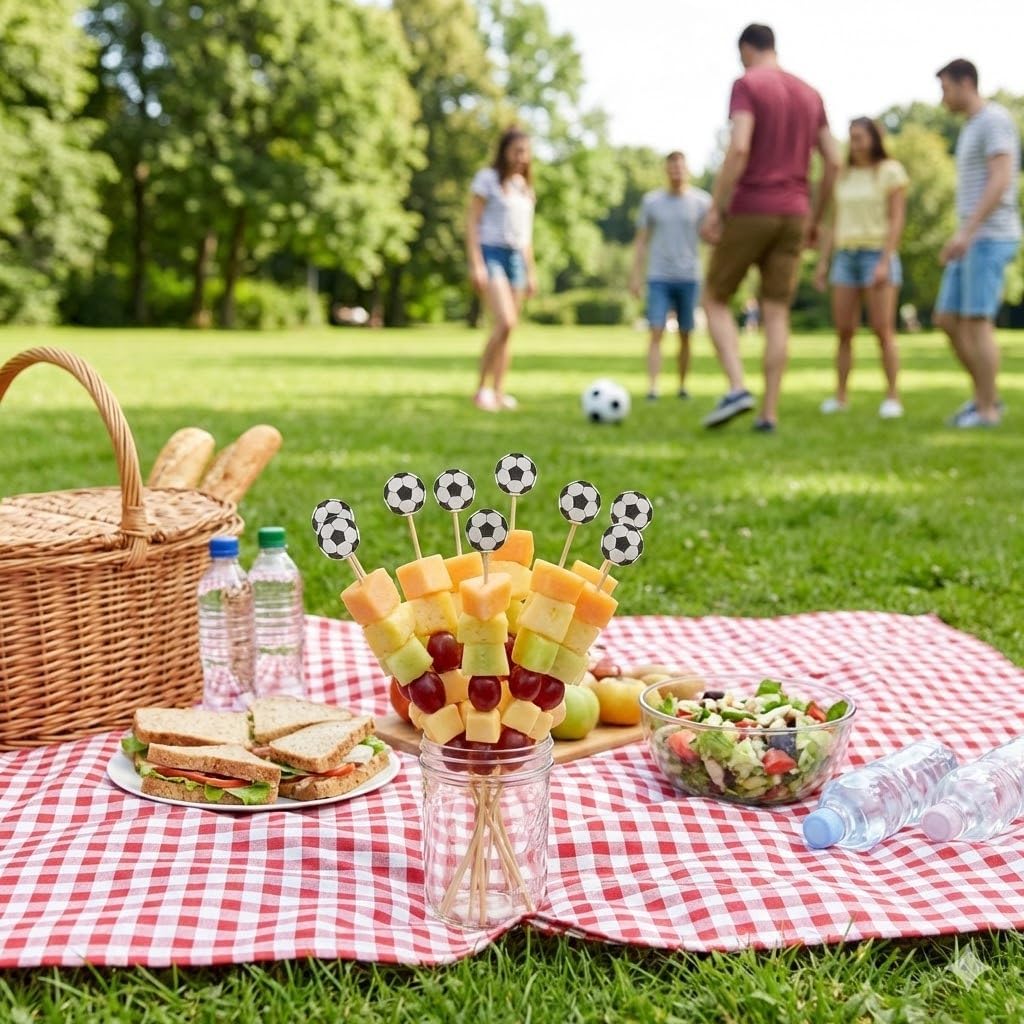 500 Pcs Soccer Bamboo Skewers, 4.7" Football Cocktail Picks, Decorative Appetizer Toppers for Soccer Themed Party, World Soccer Events & Game Day Supplies