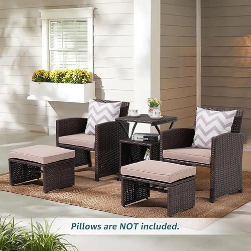 Miniatura 2 de OC Orange-Casual Juego de muebles de mimbre de patio de 6 piezas, silla de ratán para balcón para todo tipo de clima, con otomana que ahorra