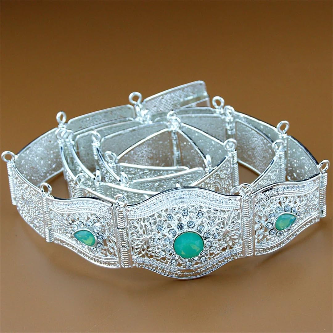 Crystal - Cinturón para mujer, diseño marroquí, caftán, cadena de cintura, chapado en oro y plata, longitud ajustable