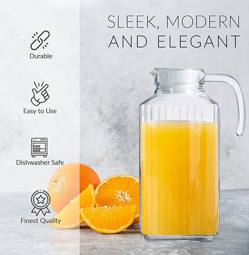 Miniatura 4 de Jarra de vidrio con tapa, juego de 2 jarras de agua de vidrio de 55 onzas, jarra fría para té helado, agua, limonada, café, elegante y moderno,
