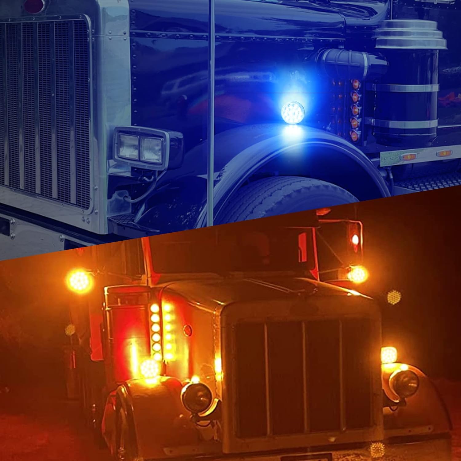 Partsam 2pcs 3" Dual Revolution Amber/Red/Blue Round Double Face 30 Diode Marker/Turn Signal and Auxiliary Led Pedestal Light with Chrome Housing Sealed Replacement for Peterbilt/Freightliner, 10-30V