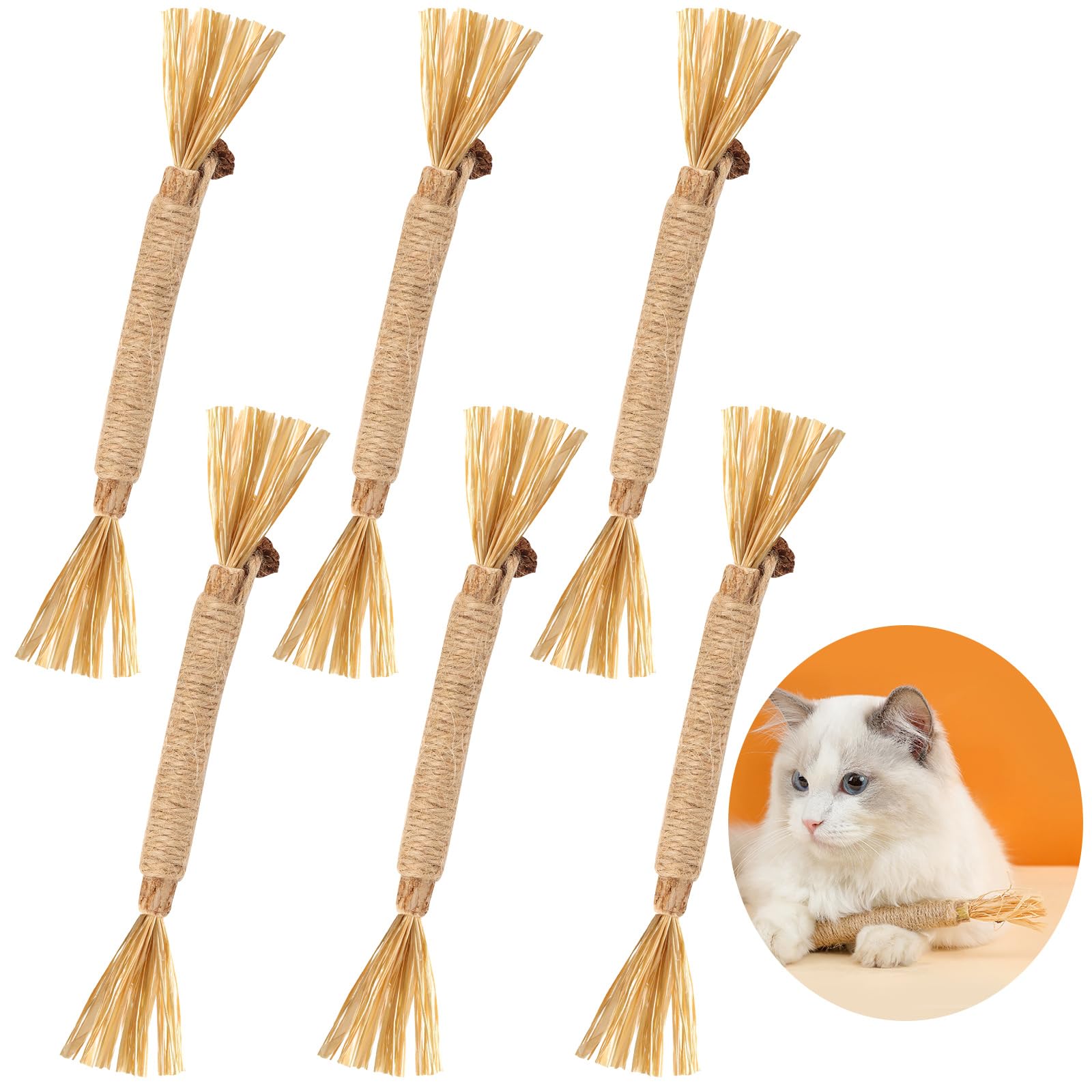 6 Piezas Palitos de Catnip para Gatos, MXTIMWAN Palitos Matatabi Gatos, Juguetes Gato del Catnip, Palitos Hierba de Gatera Juguete para Gatos para Gatos de Interior, Limpieza de Dientes, Dentición
