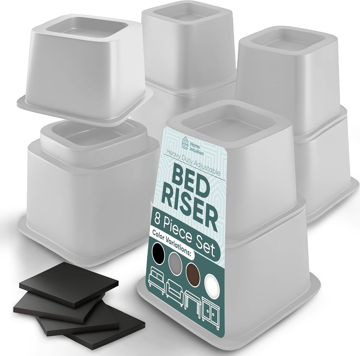 Home Intuition Heavy Duty Adjustable Bed Risers Furniture Riser 3, 5 or 8-Inch, 2 Pack, 16 Pieces Set (White)