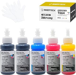 INNERTECK Compatible Refill Ink Bottles Replacement for T664 664 Ink Bottle kit for ET-2650 ET-2500 ET-2550 ET-2600 ET-4500 ET-14000 L100 L110 L120 L200 L210 L300 L350 L355 L550 L555 Printers, 5 Pack
