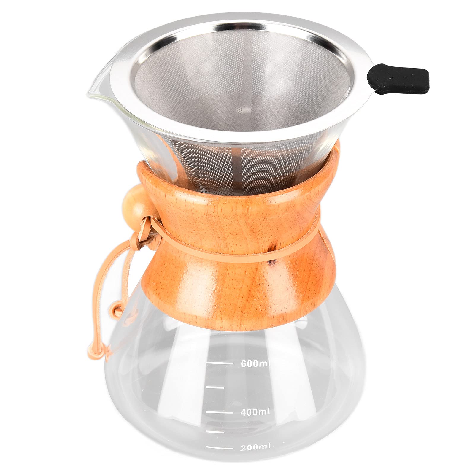 FLEXMAN Pour Over Coffee Maker, Heat Resistance Glass Coffee Dripper Brewer with Scale Line, Coffee Kettle with Reusable Stainless Steel Filter for Coffee Lover (600ml)