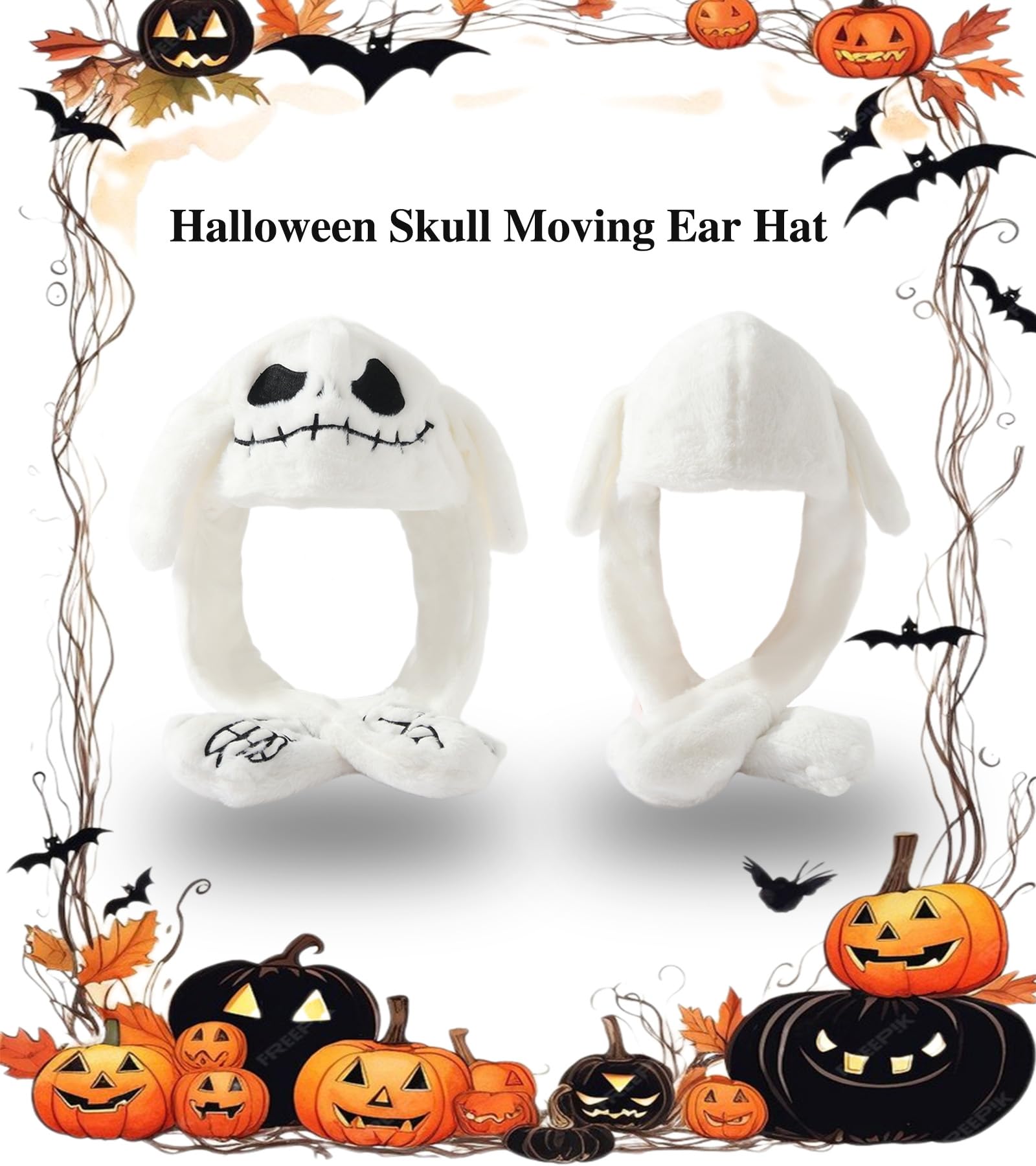 Focupaja Ear Moving Hat Animal Cosplay Hat with Floppy Ears Cartoon Jumping Cap Halloween Christmas Funny Hat White Kulou - Image 3