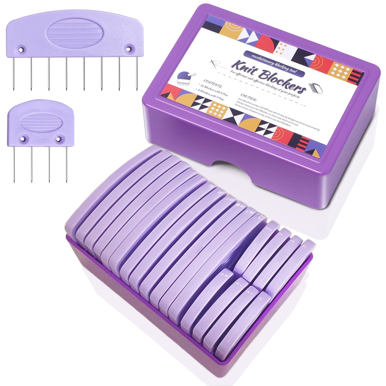 Jamit Purple 20Pcs Knit Blockers Pins Kit, Knit Blocking Combs For Crochet Knitting Blocking Board Mats, Crochet Blocking Pins For Crochet Projects Sewing Lace Needlework Projects Tool (Purple)