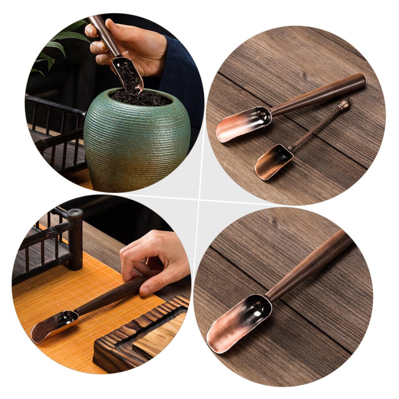 BESTonZON Cucharas para Té de Té Portátil Mango de Ébano Accesorio para Condimentos Especias Azúcar Leche Fácil de Limpiar