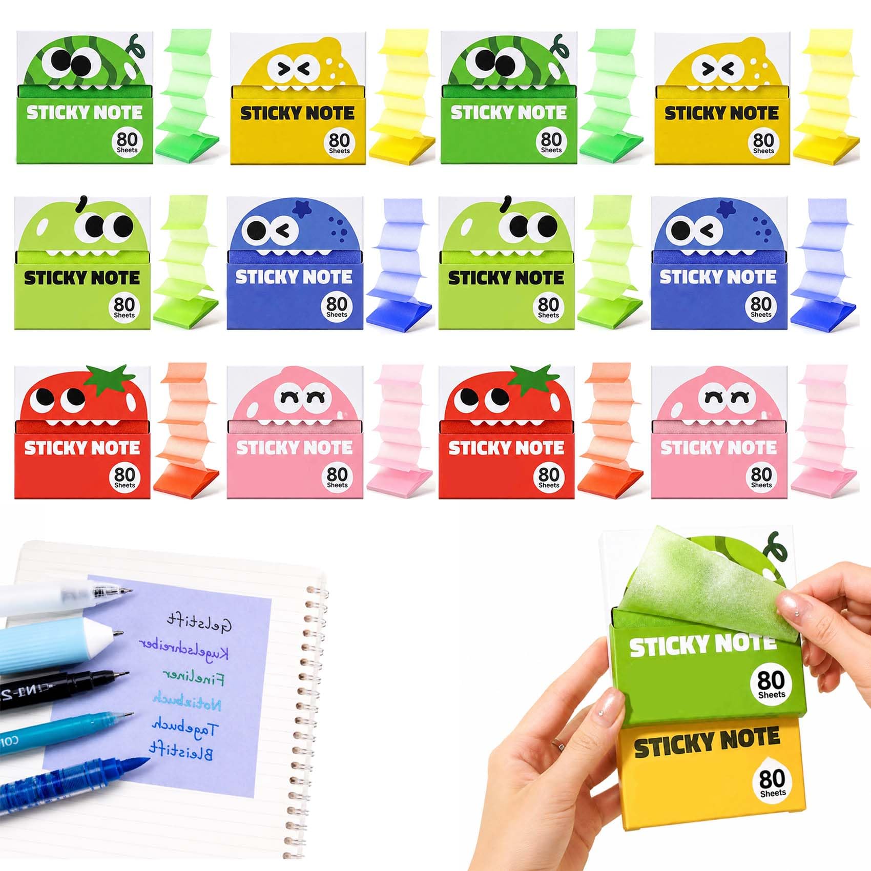 Sparkly Transparent Sticky Notes, 2027 Neu Wiederverwendbare Klebemarker Durchsichtige Klebezettel mit Glitzereffekt, Abziehbare Memo Tabs für Bücher, Planer, Schule und Büro (12 PCS)