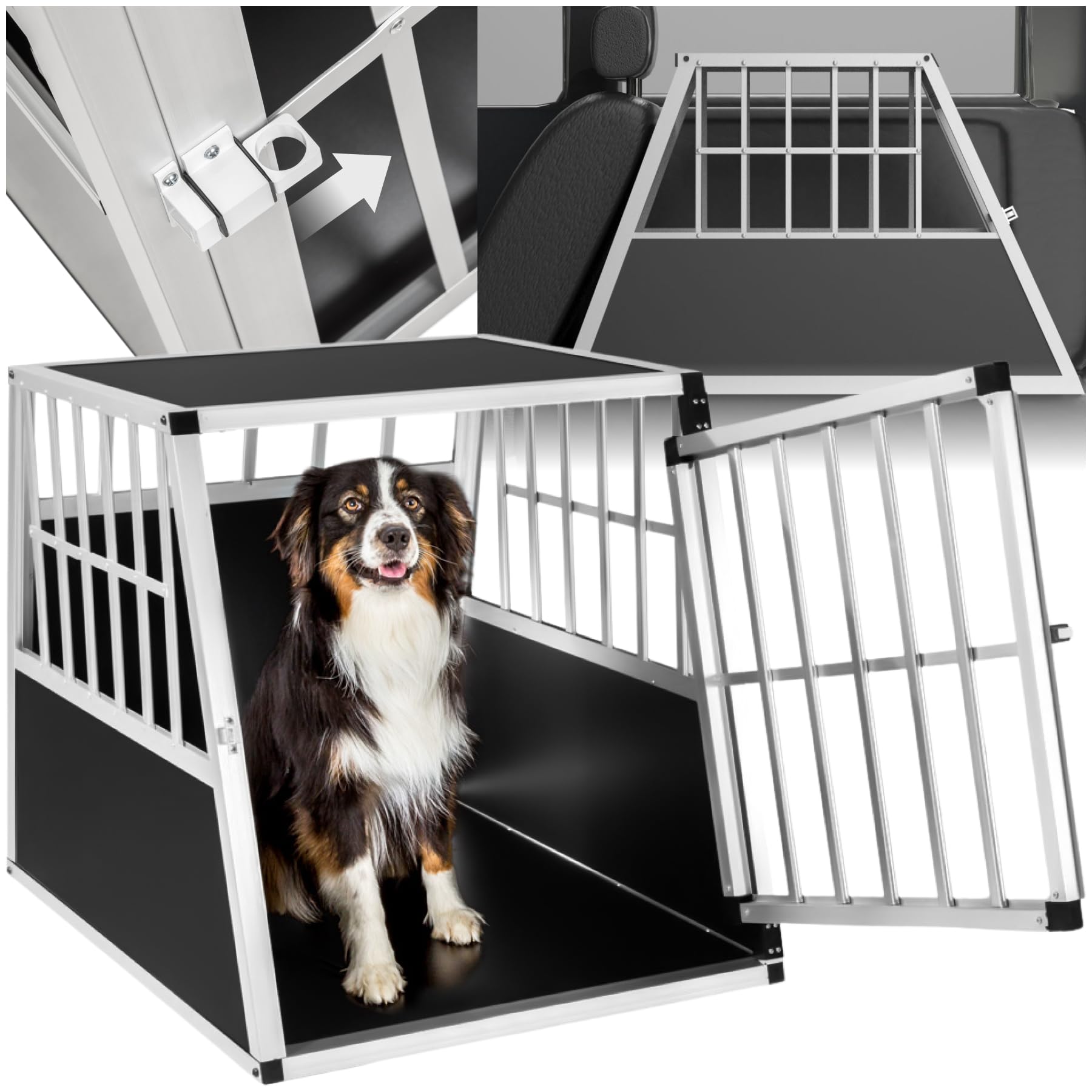 tectake 800350 Aluminium Dog Carrier, Trapezoidal Pet Travel Carrier - Available in Various Models (66 x 90 x 69.5 cm | No. 401623)