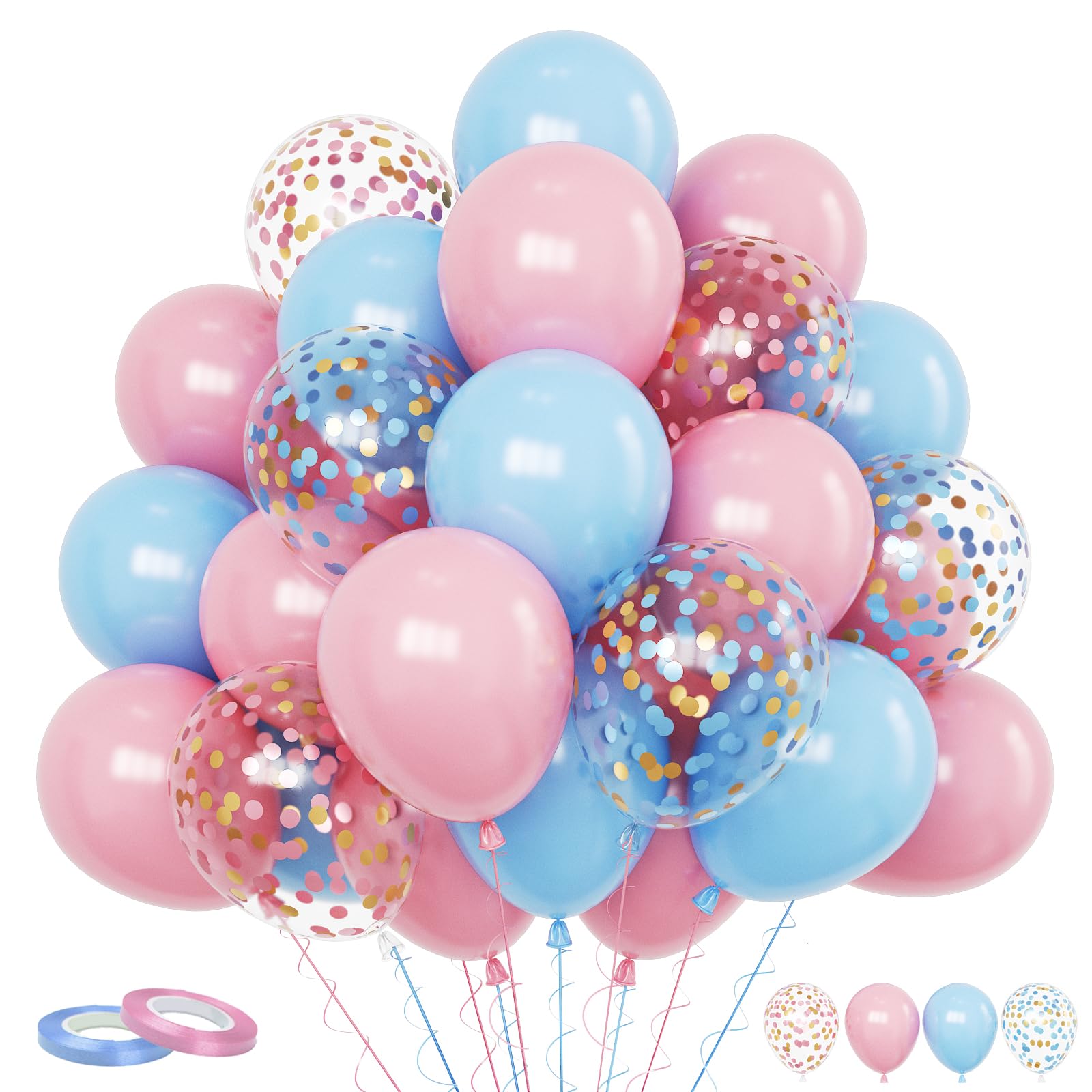 Funhot Pink and Blue Balloon Set, 60PCS Gender Reveal Balloons, 12Inch Pastel Pink Blue Latex Balloons Confetti Balloons for Boys or Girls Birthday