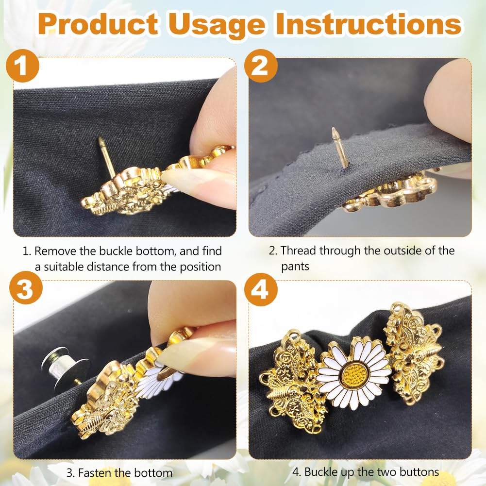 Waist Tightener Clips 4 works, No Sewing Flower Waistband Tightener Detachable Waist Cincher Clip for Jeans Clothes Shawl in Summer - Image 2