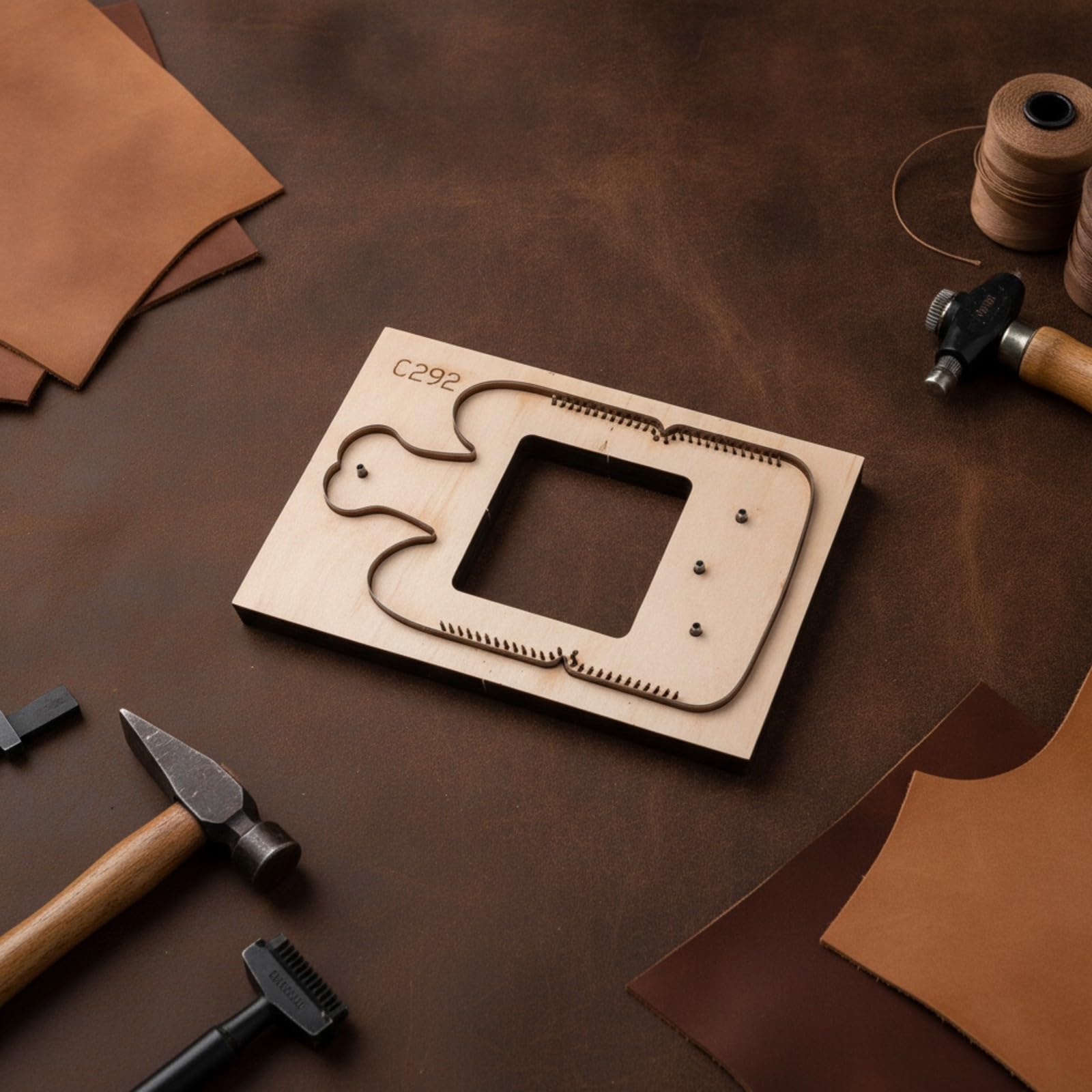Qianly la per Pelle con Base in Legno | Manuale, Forma di Cucciolo per Portafoglio e Portacarte, Affilato