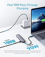Vista 3 de Anker Hub USB C, concentrador USB 5 en 1 para portátiles, adaptador multipuerto HDMI USB-C 4K con entrega de potencia máxima de 90 W, 3 puertos