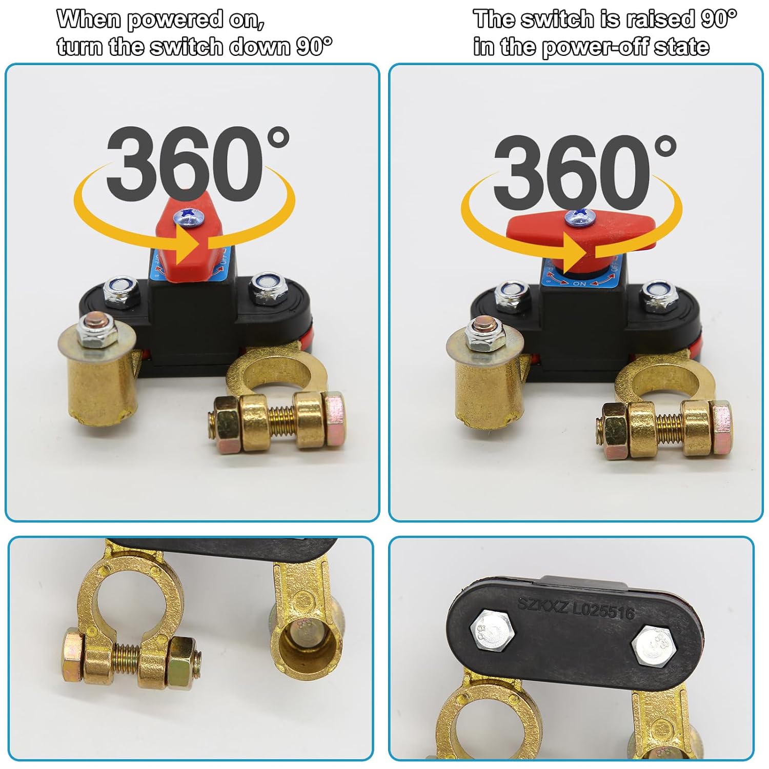 4Pcs Car Battery Power Cut-Off Switch Breaker with Washers & Extension Lines, Pure Copper Stable Transmission High Conductivity 12v-24v Switch for Car Truck Boat Rv Supplies