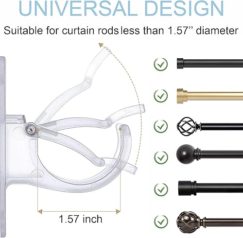 Miniatura 2 de 4 soportes para barra de cortina, sin taladro, soportes autoadhesivos para cortineros, de plástico transparente, sin taladrar, gancho para barra de