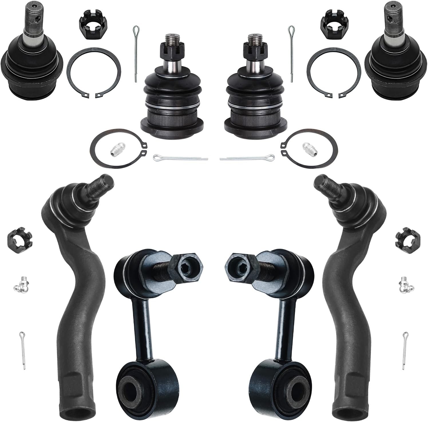 Detroit Axle - Front Upper & Lower Ball Joints + Outer Tie Rods + Sway Bars Replacement for 2008 2009-2019 Toyota Tundra Sequoia - 8pc Set