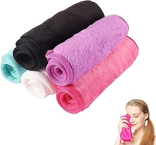 5Pack Reusable Make Up Remover Cloth Flannel Face Cloths Face Wipes Microfibre Face Cloth Suitable for Sensitive Skin Towel Washable 5 Colors (Black+Violet+Cherry Red+Green+White)