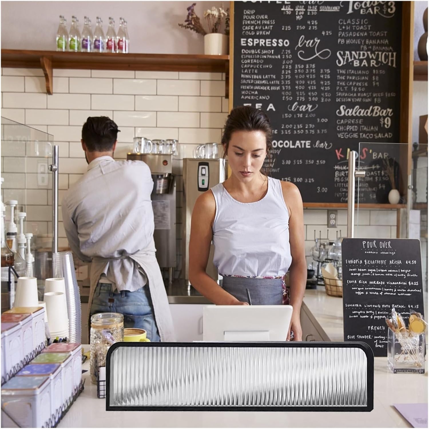 Black Tempered Glass Privacy Panels - Modern Room Dividers for Dining, Office, Restaurant & Hotel Spaces (11.8x35.4in) - Stylish Commercial Partition Screens