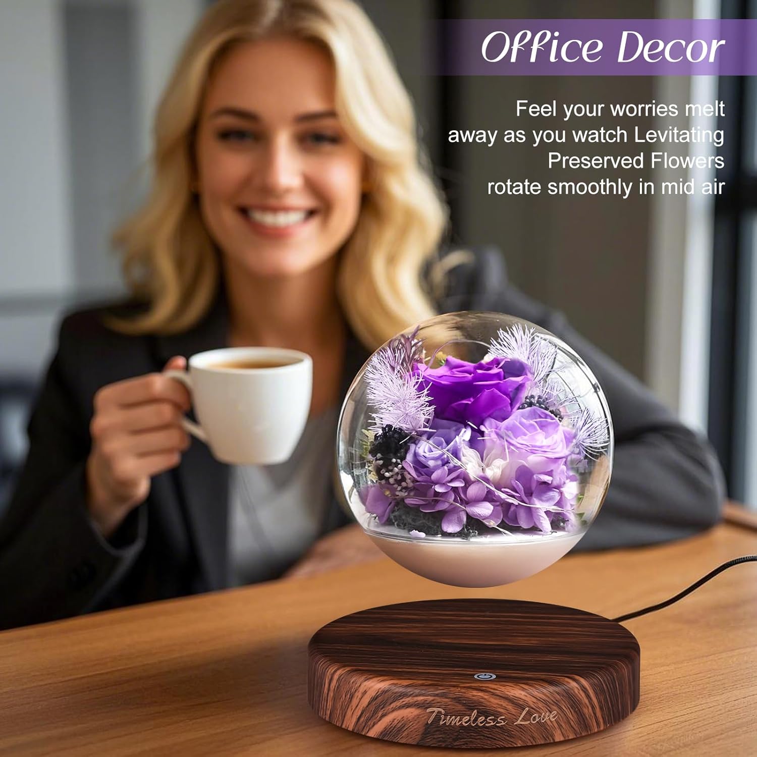 ASPMIZ Valentine's Day Magnetic Levitation Preserved Rose - Romantic Valentine Gift with LED-Light Rotating Flower Sphere, Luxury Box with Gold Ribbon & Love Note for Her - Image 8