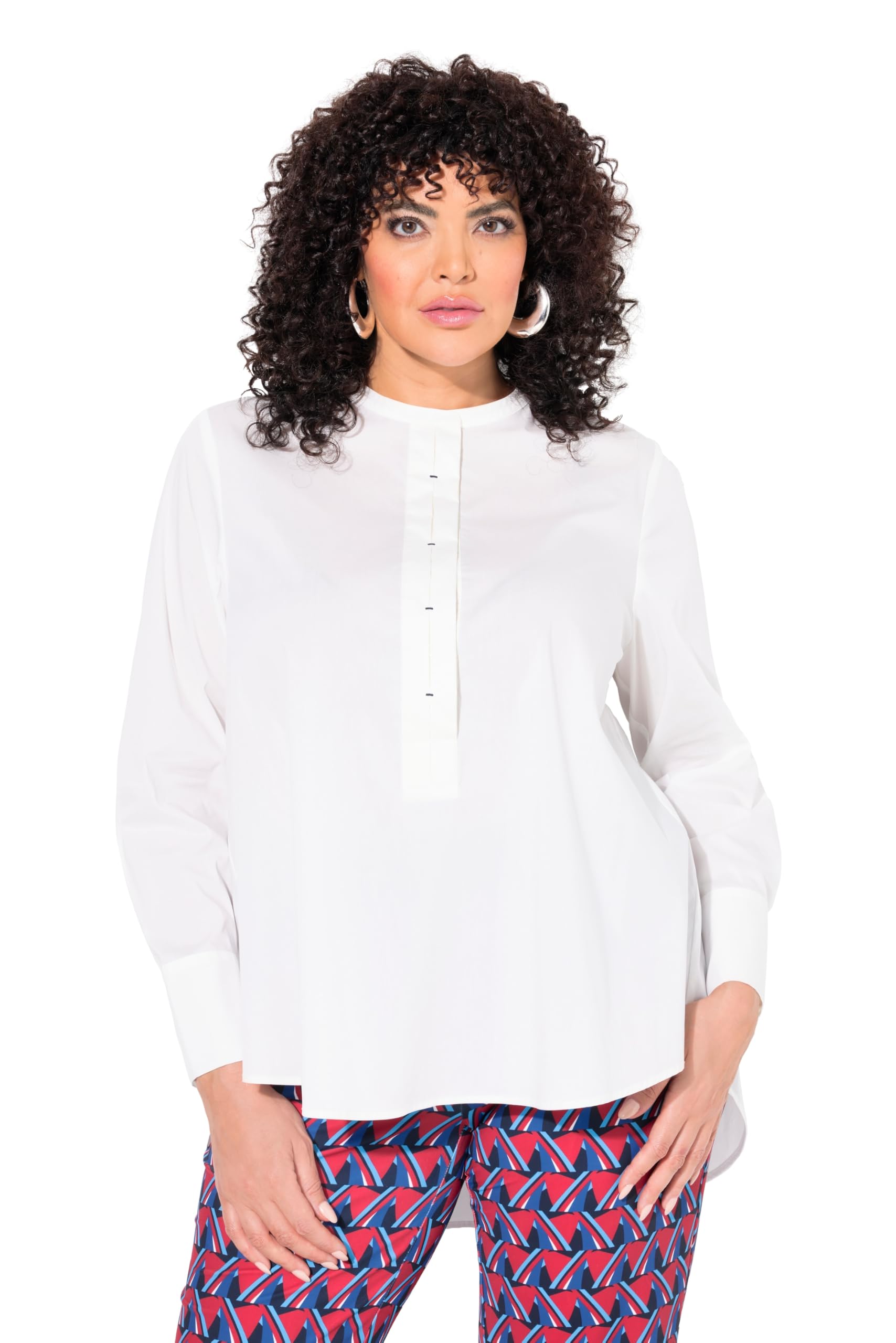 Ulla Popken Damen große Größen Übergrößen Plus Size Tunika, Zierriegel, A-Linie, Rundhals, Langarm 835638