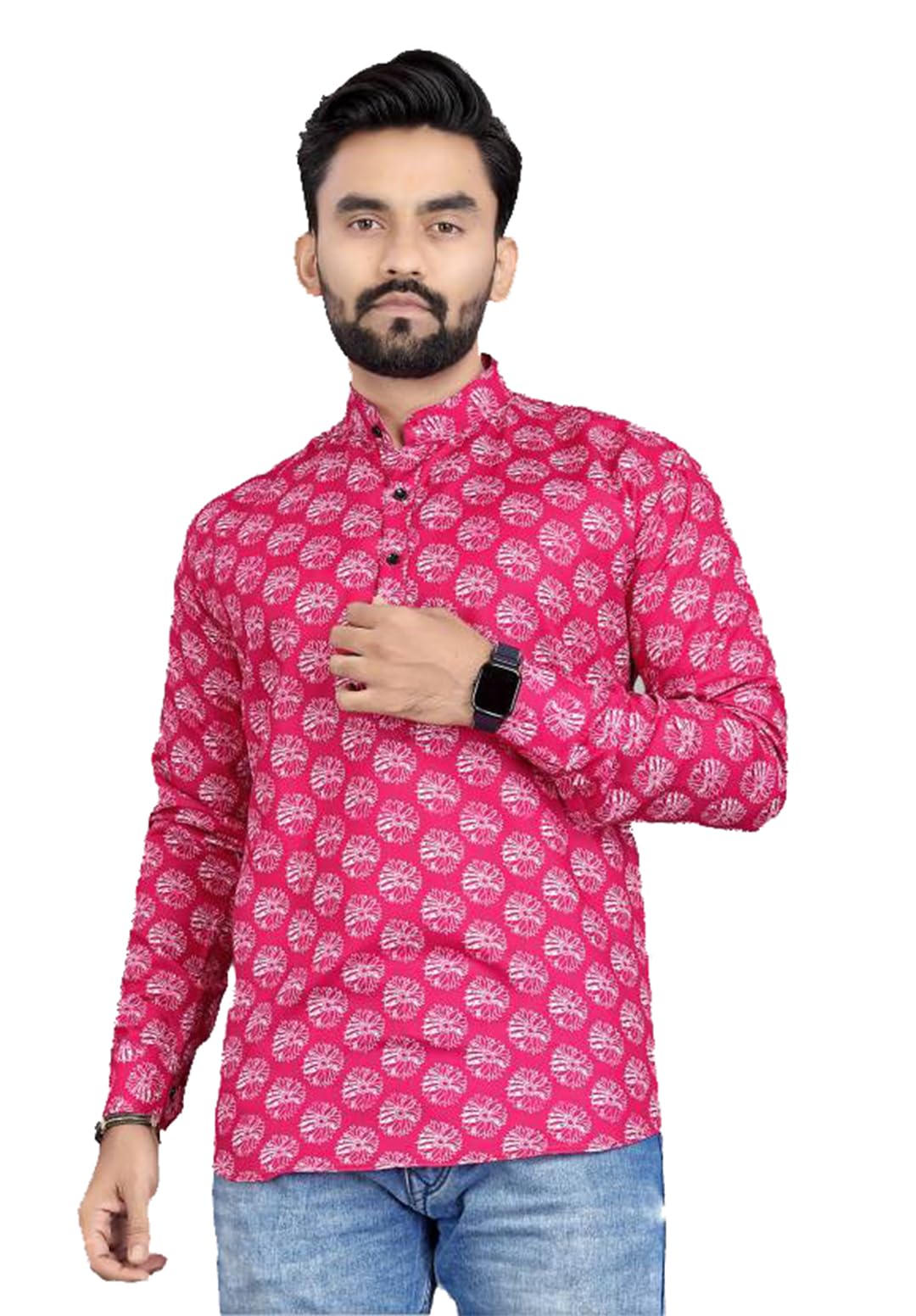 Men's Cotton Rajasthani Print Short Kurta-picture-20