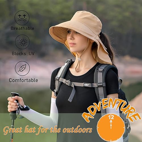 Miniatura 4 de Sombrero de sol para mujer con agujero para cola de caballo, UPF 50+, ala ancha, sombrero para exteriores, senderismo, safari, playa, grdening