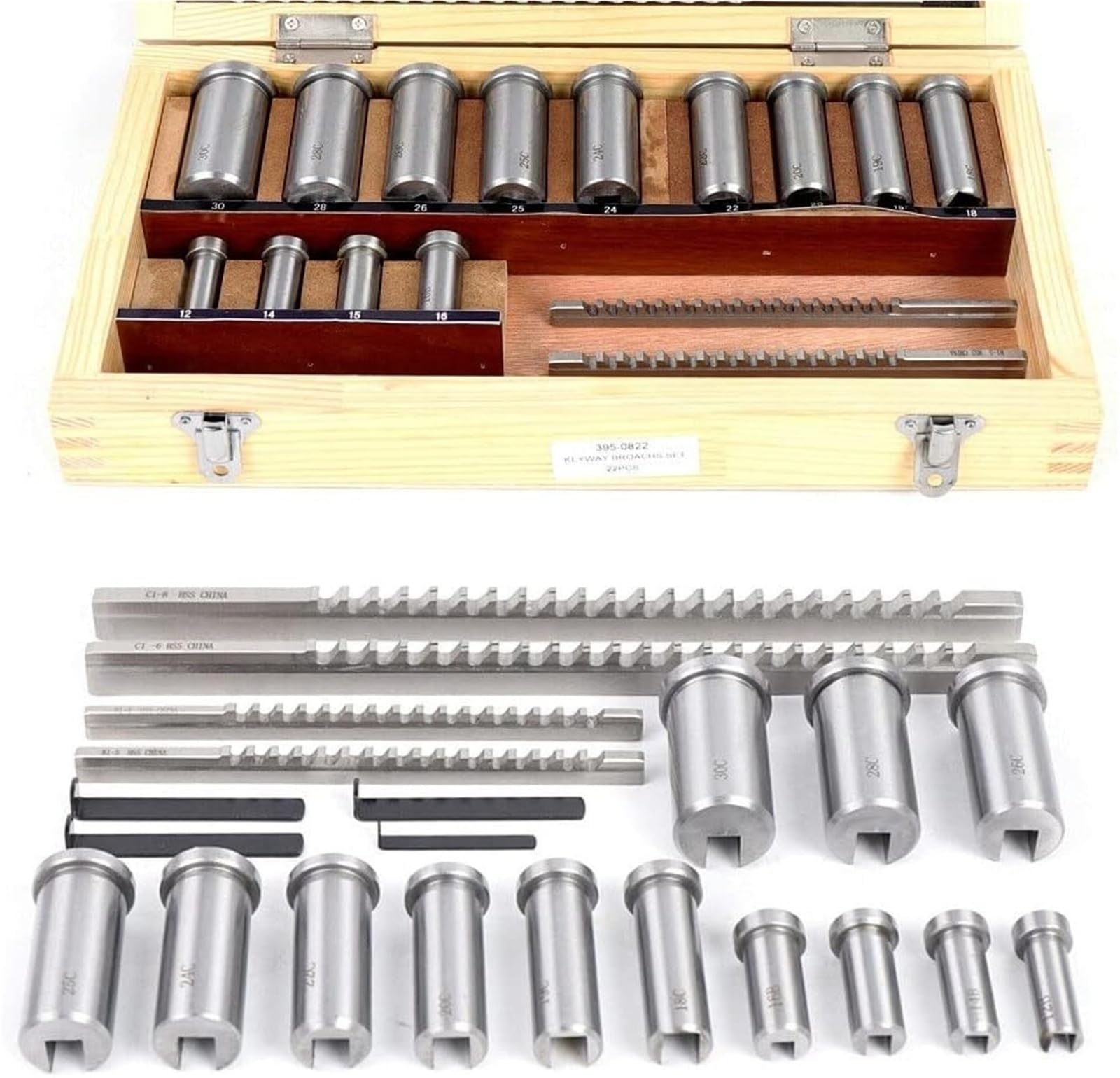 Lbxlhr 22 Pcs Keyway Broach Kit, HSS Industrial Tools for Lathe Metric Size 4 pcs Broach & 13 Collared Bushing & 5 Gaskets Cutting Tools for Lathe Keyway Size B-4mm,B-5mm,C-6mm,C-8mm