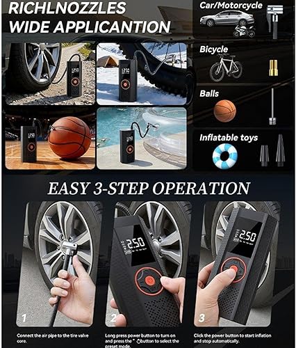 Miniatura 4 de Portable Air Pump  Rechargeable Cordless Inflation, Device with Automatic Shut Off, Compact Tire Inflator, Mini Air Compressor for Reliable Pressure