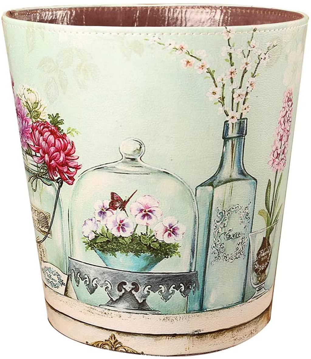 AOOPOO Waterproof Vintage Waste Paper Basket Leather Waste Paper Bin Garbage Bin Small For Bedroom Office, Hotels (Color 1)