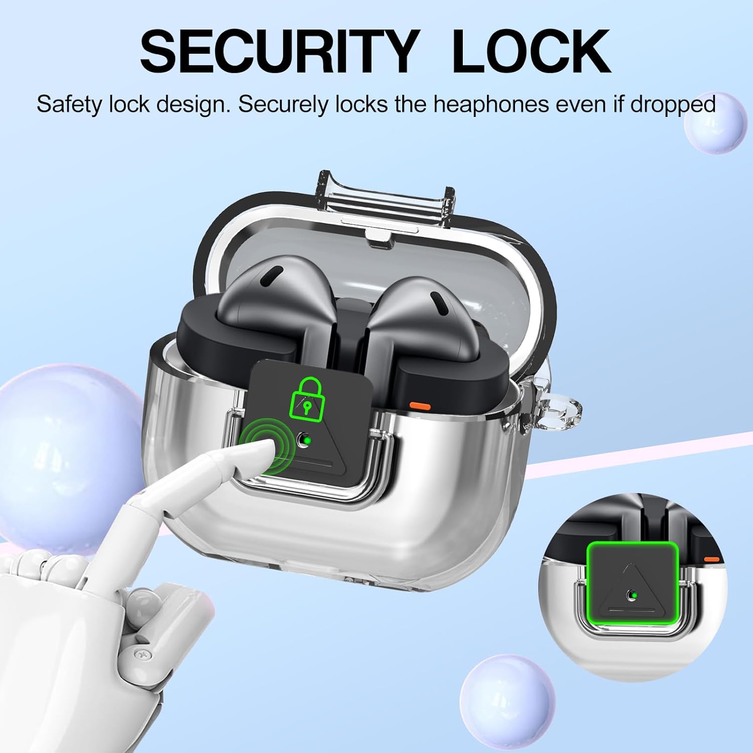 for Samsung Galaxy Buds3 FE (2025) / Buds3 Pro (2024) / Buds 3 Case (2024) with Secure Lock Clip, Flexible TPU Clear Case with Cleaner Kit&Carabiner&Lanyard (Clear) - Image 3