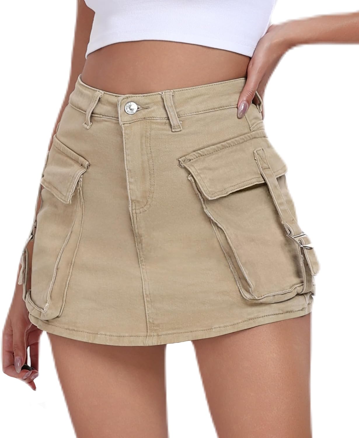 Women's Cargo Skort High Waisted Cargo Shorts Button Bodycon Mini Y2K Denim Cargo Skirt Shorts with Pocket