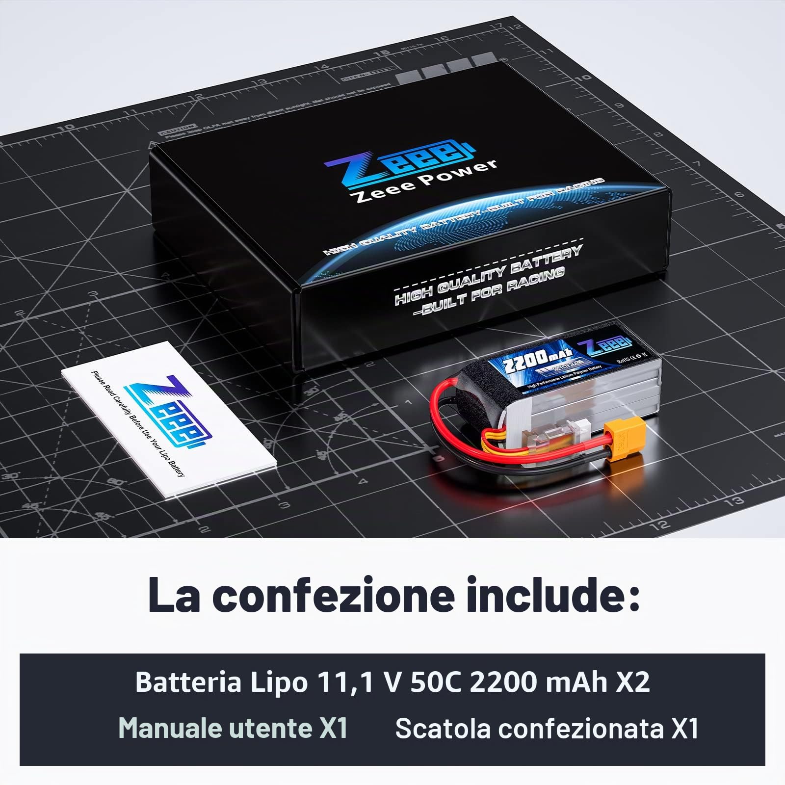 Zeee 3S Lipo 11,1V 50C 2200mAh Batteria RC corta con spina XT60 per RC Auto Camion Veicoli RC Barca Drone Aereo RC Quadcopter Elicottero FPV Modelli Hobby da corsa (2 pezzi)