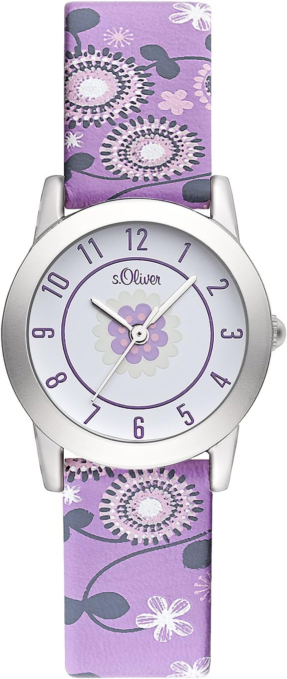 S.Oliver Orologio Bambina SO-3930-PQ – Al Quarzo, Cinturino In Silicone, Quadrante Floreale, Cassa Metallo 29 Mm