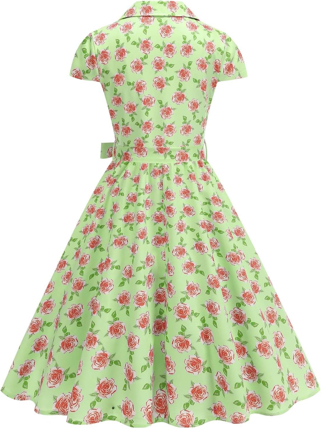 ODIZLI Women's 1950s Vintage Dress Cap Sleeve Floral Print Midi Dresses with Belt A Line Swing Rockabilly Dress