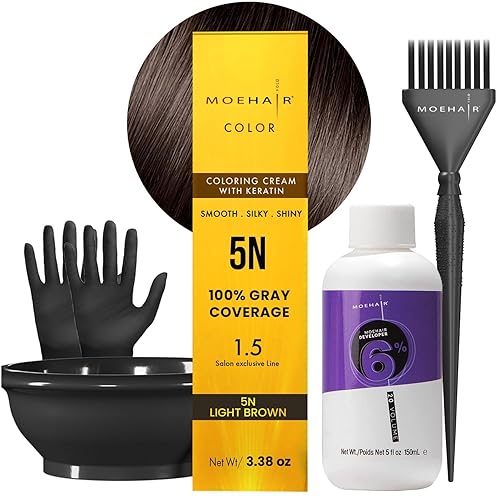 MOEHAIR Kit de coloración para el cabello  Color permanente para el cabello 5N (marrón claro), 20 revelador de volúmenes 6%, cepillo para colorear,