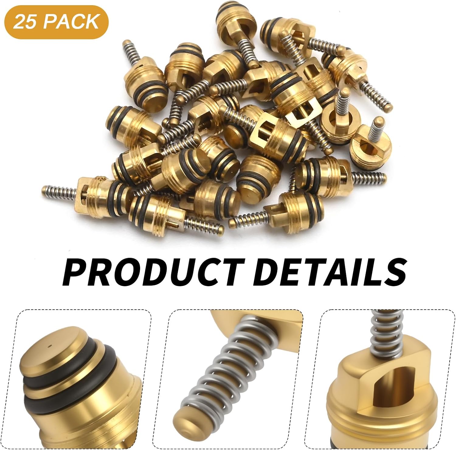 MDEOOSKY 25 Pack M10 Brass A/C Schrader Valve Core, Replacement for, Replacement for GM 10245619, Replacement for Chrysler 4882331, Replaces BAS03009 MT0065 59356
