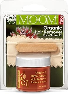 MOOM Organic Travel Wax Kit with Aloe, Tea Tree Oil & Chamomile for Face - Natural Sugar Waxing Glaze with 6 Facial Fabric Strips & 2 Small Wooden Applicator Sticks 1.6 oz. - Facial Wax Kit - 1 Pack