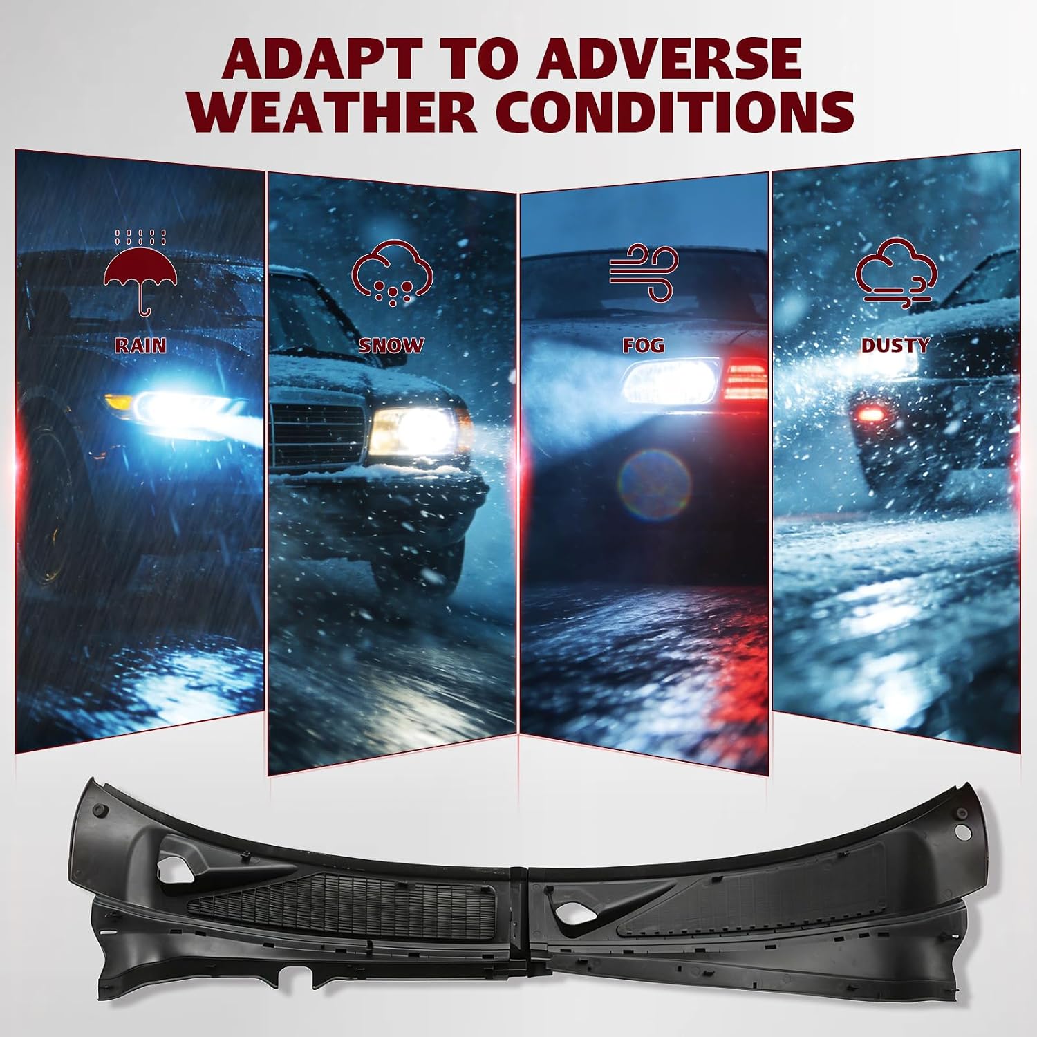 Windshield Wiper Cowl Panel Grille Left & Right Pair Compatible with 2007-2010 Ford F250 F350 Super Duty, Front Window Wiper Cover Insert Panel, Replaces# 7C3Z-25022A69-AA 7C3Z-25022A68-AA