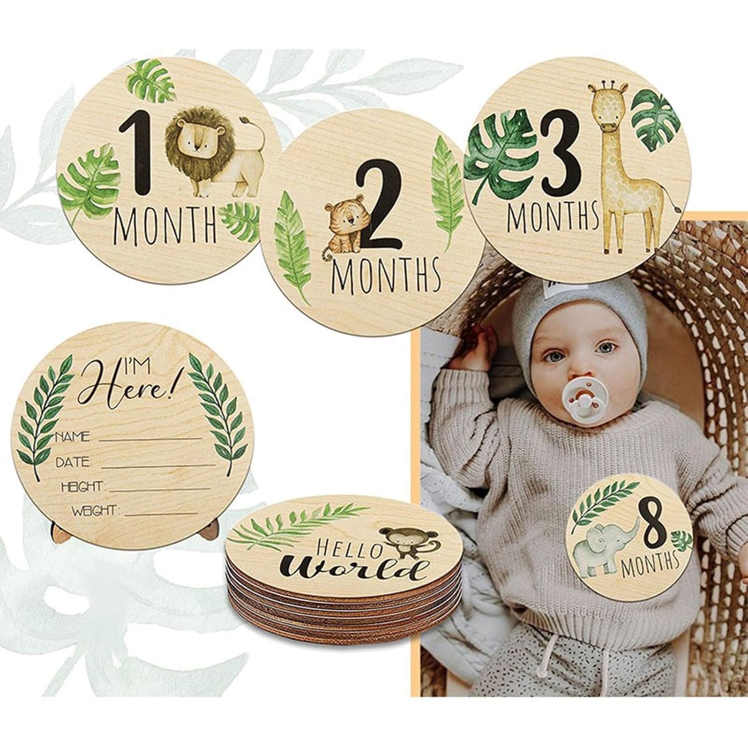 7Pcs Baby Milestone Cards, 10cm Wooden Milestone Baby Cards - Image 4