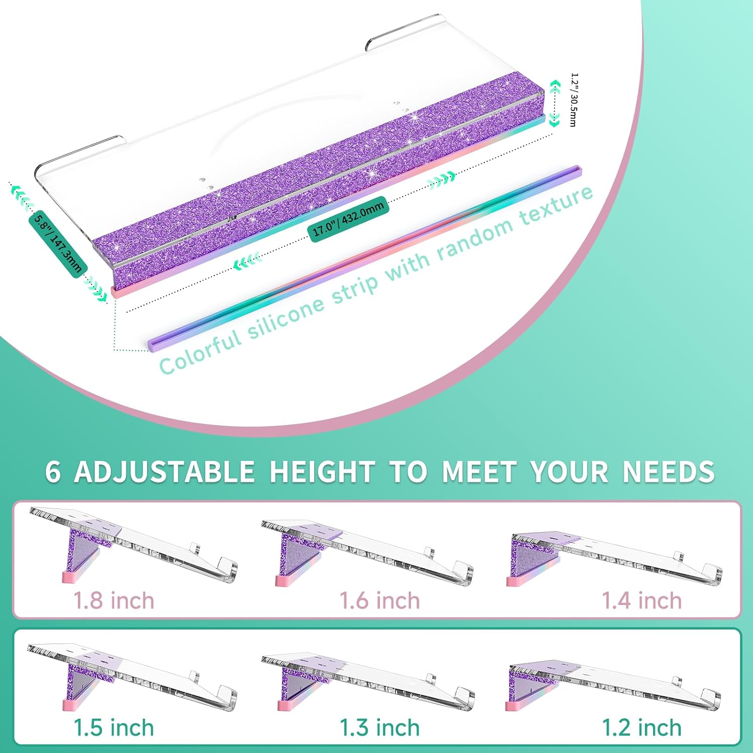 Ergonomic Computer Keyboard Stand - Adjustable Keyboard Riser Tilt Clear and Glitter Purple Acrylic Keyboard Tray Non-Slip Elevated Typing Key Board Holder Lift for Home Office Desk Accessories image 5