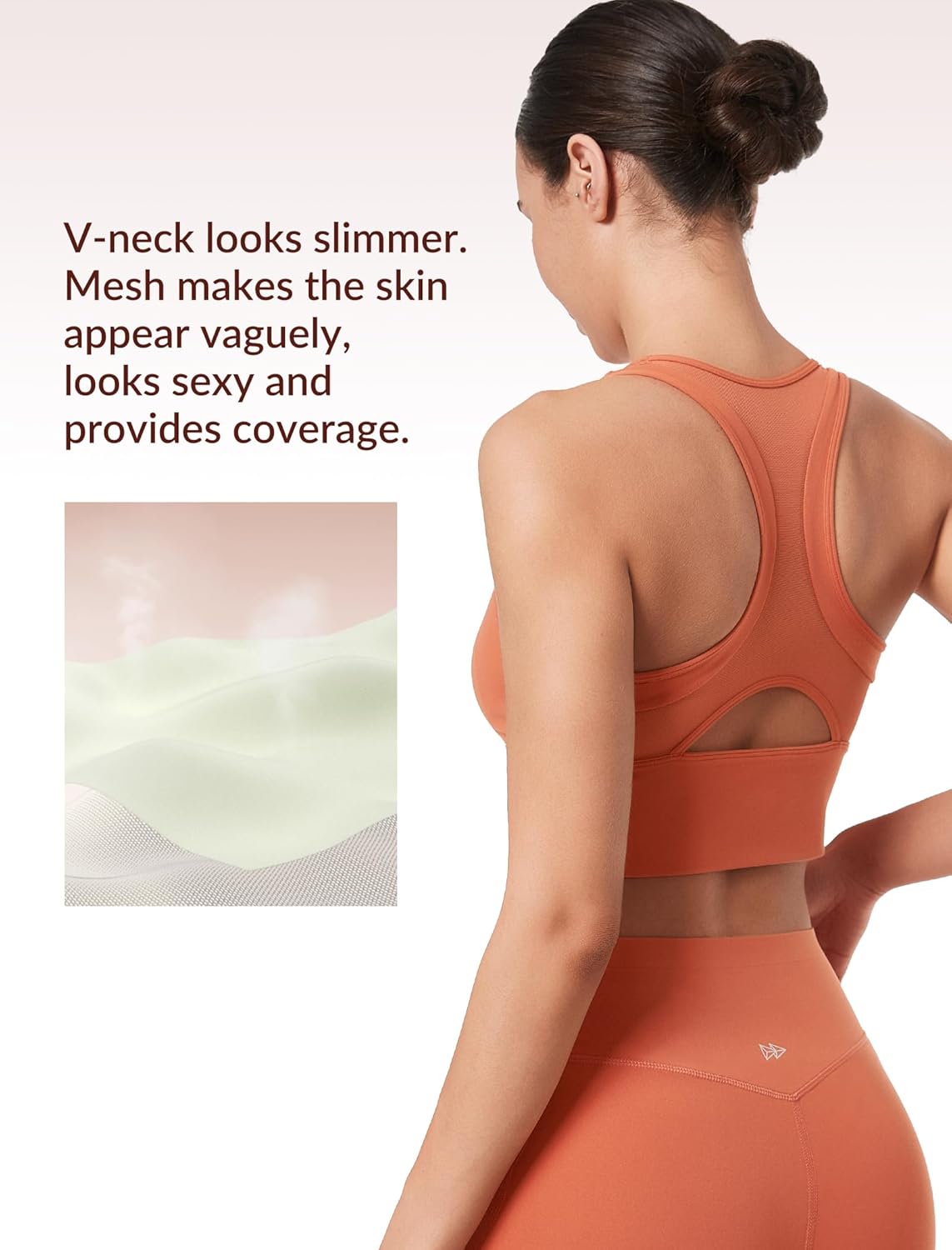 Yvette Low Impact Yoga Sports Bra Mesh Design V Neck Racerback Padding Wide Band for Support Tank Top - Image 4