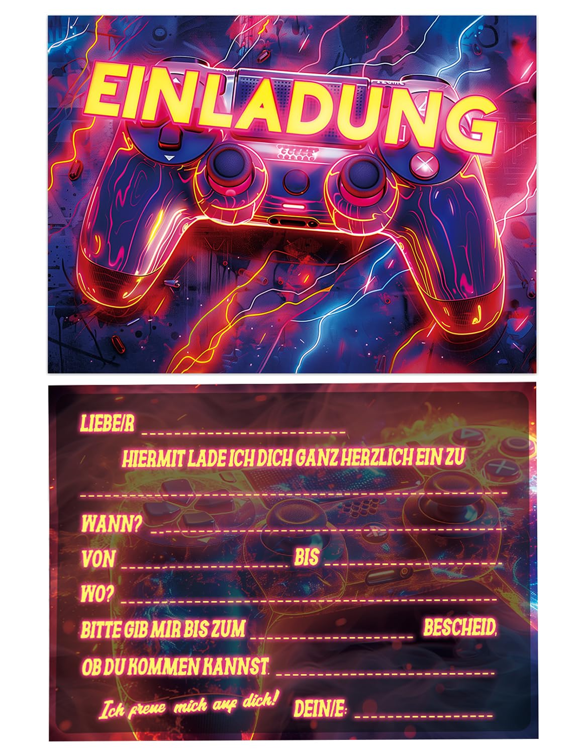 Werfunee - 12 Stück Einladungskarten Kindergeburtstag Mädchen Junge - 15 x 11 cm Gamer Party Einladungskarten Geburtstag - Einladung Kindergeburtstag - Geburtstagseinladungen Junge